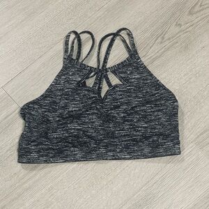 Victoria Sport Black and Gray Strappy Sports Bra with sheer design Sz Lg